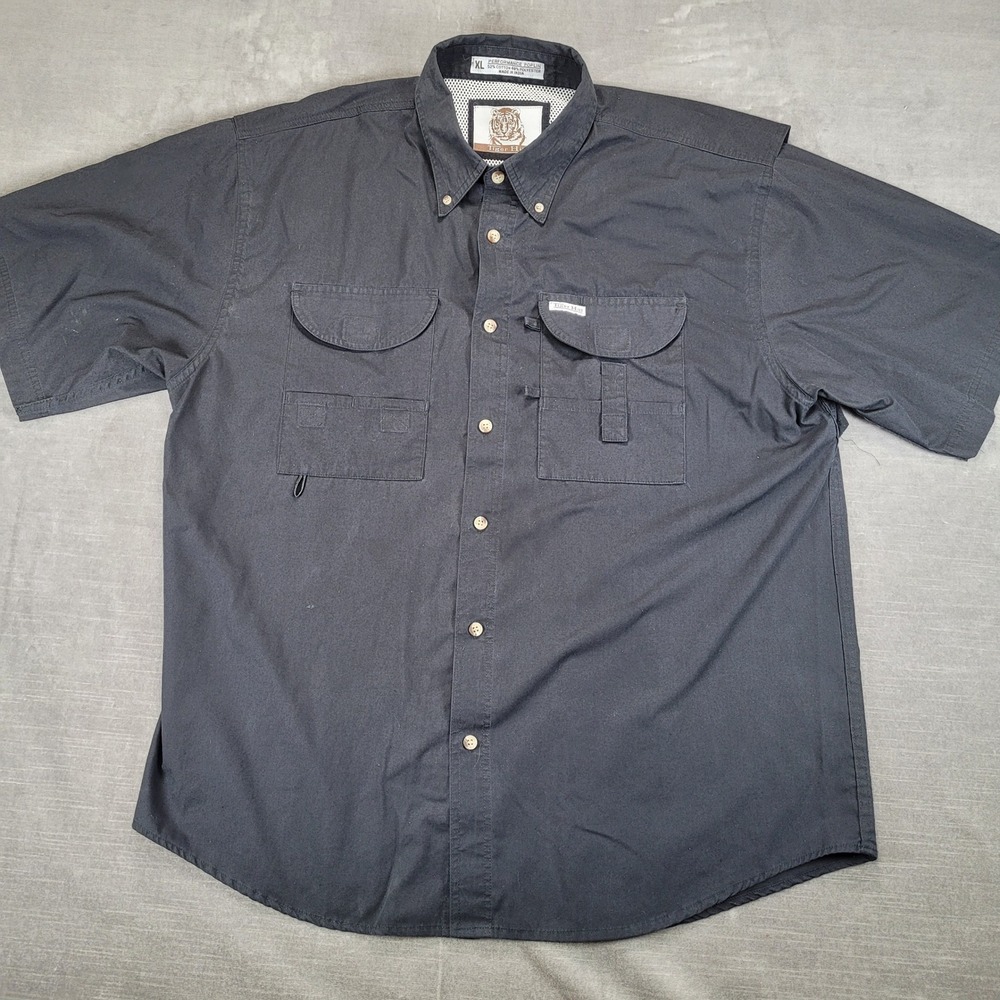 Tiger Hill Mens XL Black Performance Poplin Short‎ Sleeve Fishing Utility Shirt